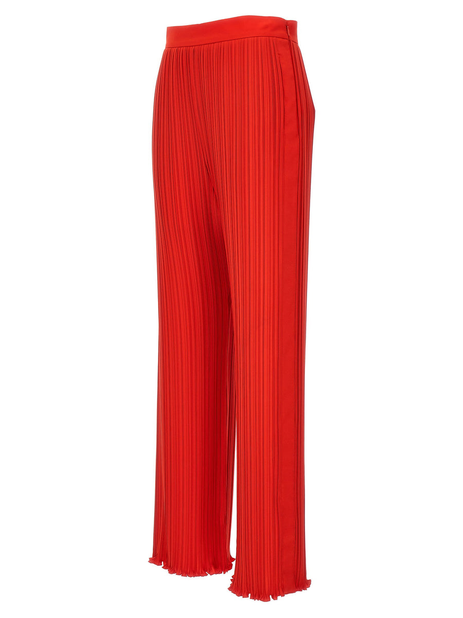 Lanvin Red Pleated Wide-Leg Trousers for Women Luxe Polyester Side Zip True French Sizing