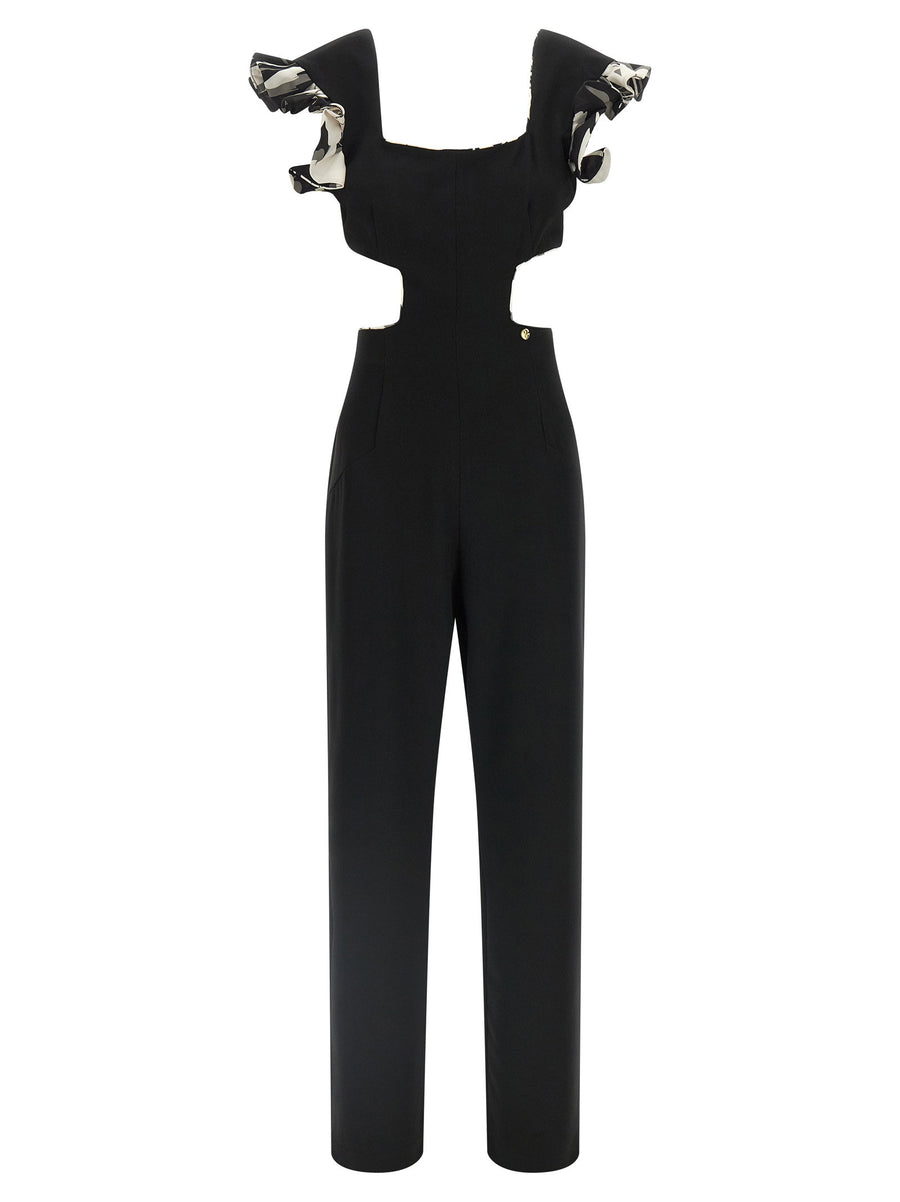 Catalina Cutout Jumpsuit For Women With Bold Waist Cutout In Black Cady Effect Polyester