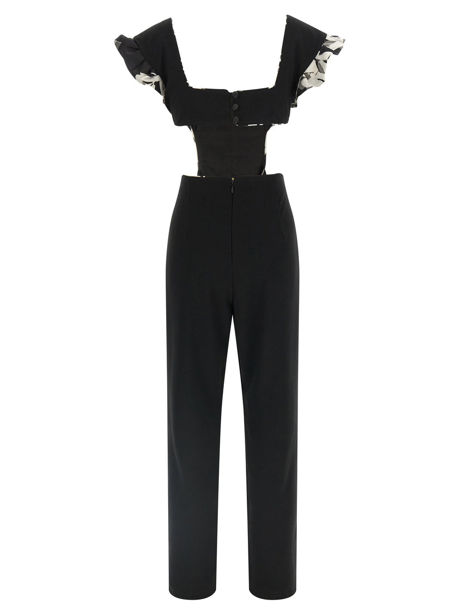 Catalina Cutout Jumpsuit For Women With Bold Waist Cutout In Black Cady Effect Polyester