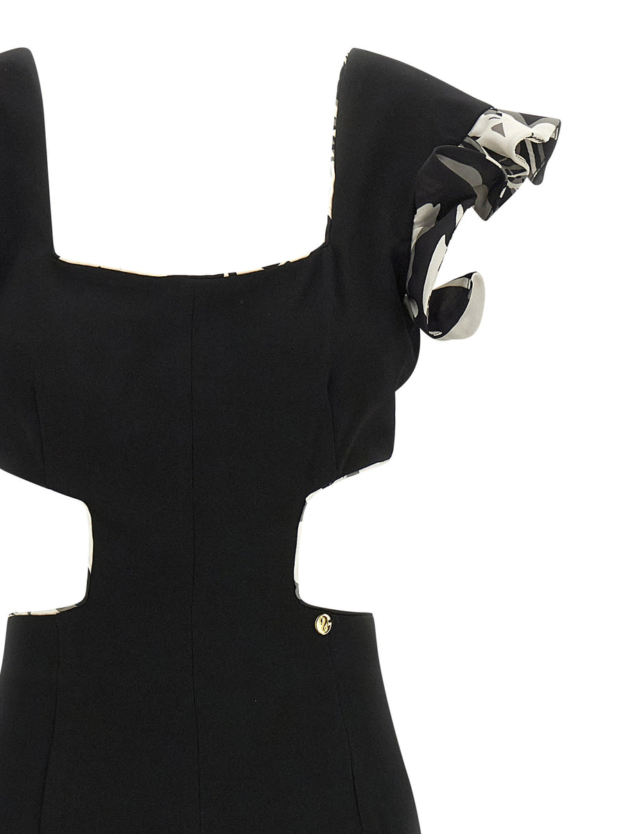 Catalina Cutout Jumpsuit For Women With Bold Waist Cutout In Black Cady Effect Polyester