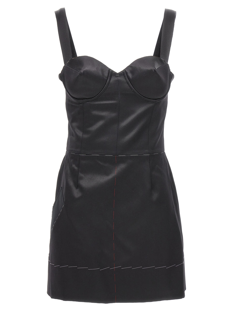 Maison Margiela Corset Dress With Contrast Stitching For Women Sculptural Black Eveningwear