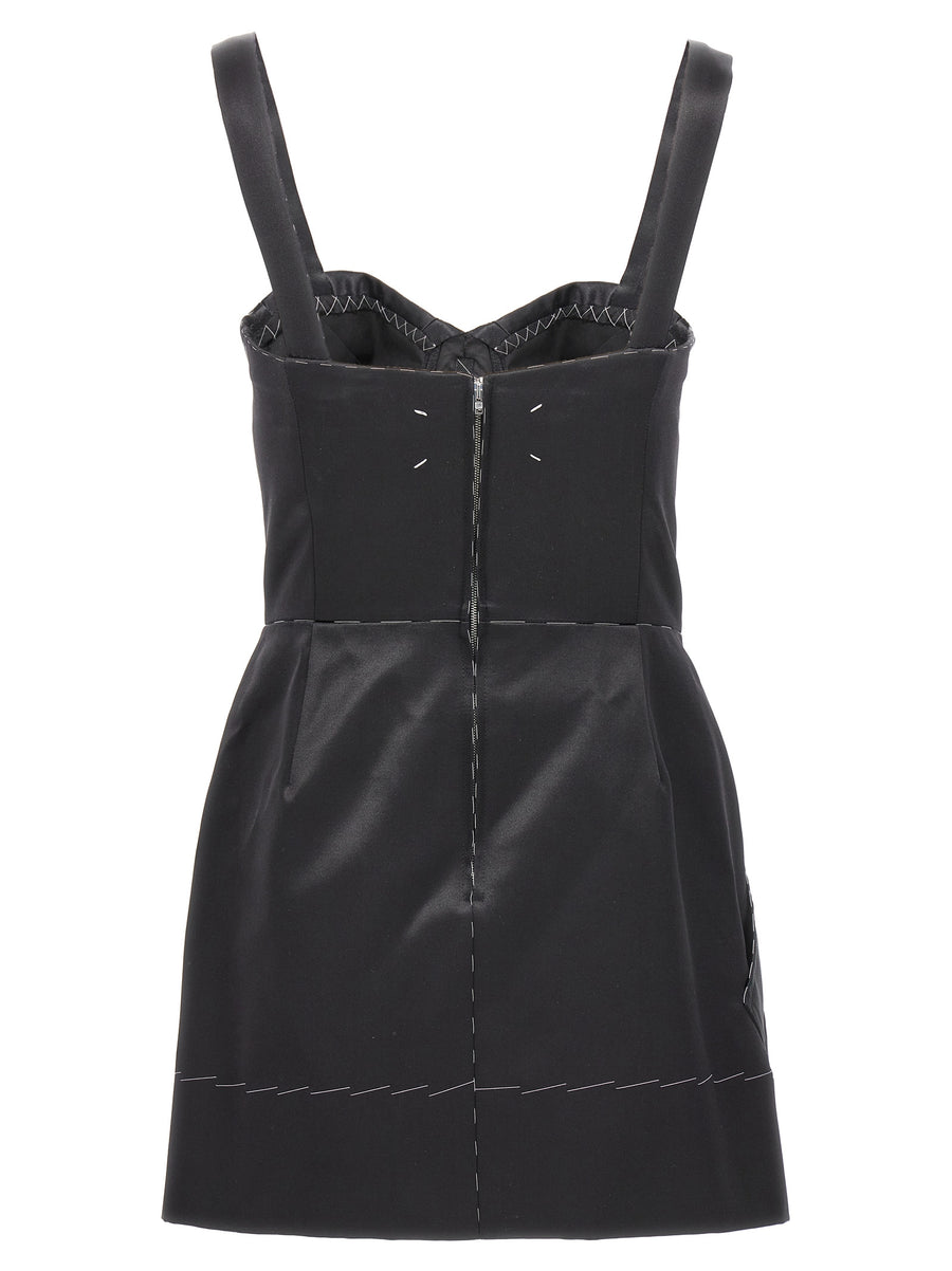 Maison Margiela Corset Dress With Contrast Stitching For Women Sculptural Black Eveningwear