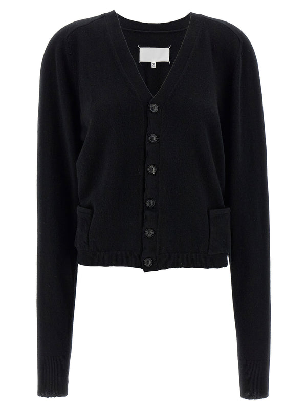 Four Stitches Cardigan By Maison Margiela 100 Percent Wool Cropped V Neck Knitwear For Women Discreet Luxury