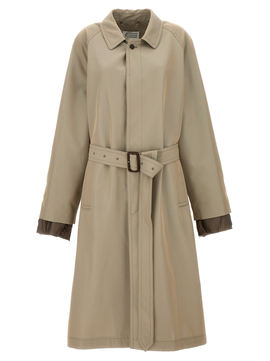 Maison Margiela Long Trench Coat For Women Beige Cotton-Blend Single-Breasted Luxury Outerwear
