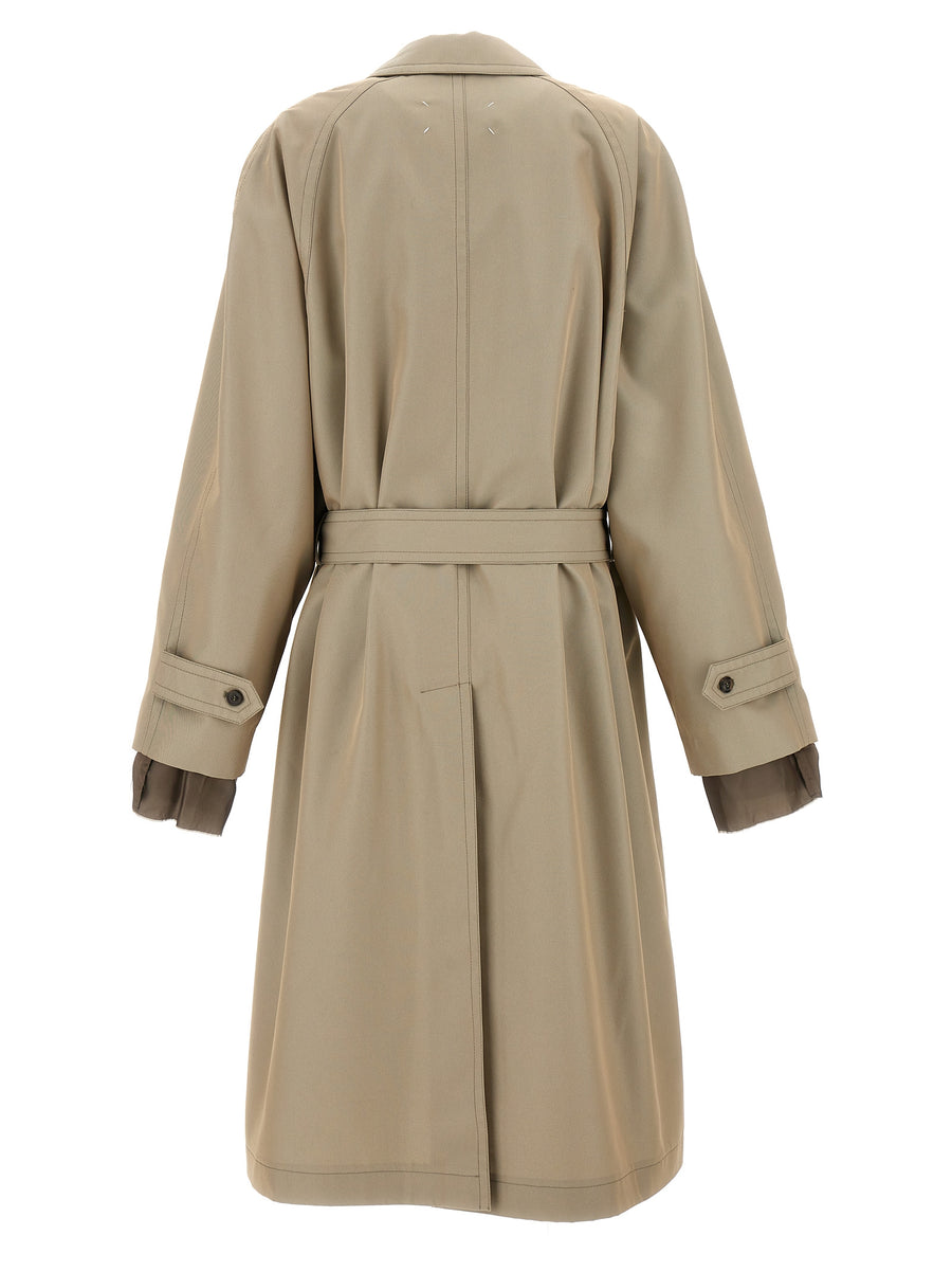Maison Margiela Long Trench Coat For Women Beige Cotton-Blend Single-Breasted Luxury Outerwear