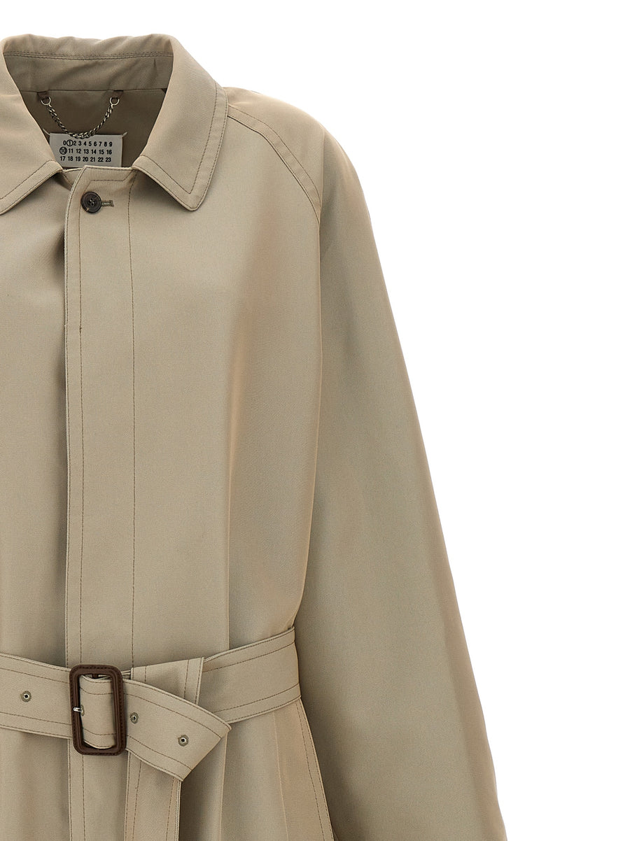Maison Margiela Long Trench Coat For Women Beige Cotton-Blend Single-Breasted Luxury Outerwear