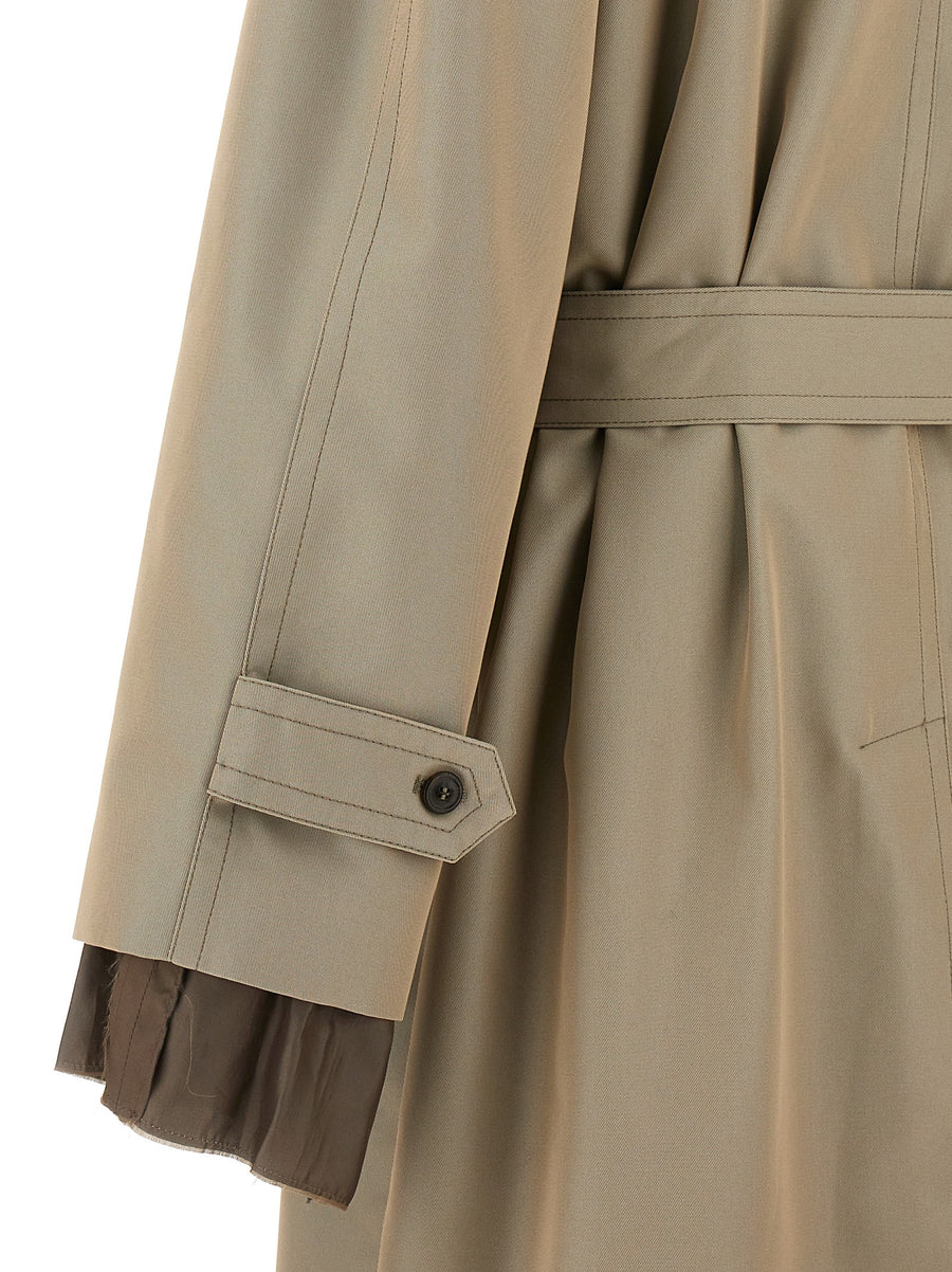Maison Margiela Long Trench Coat For Women Beige Cotton-Blend Single-Breasted Luxury Outerwear