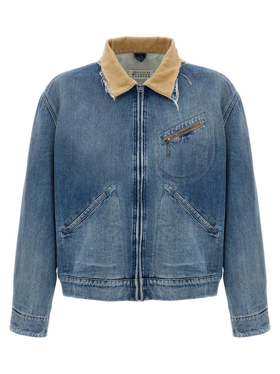 Maison Margiela Light Blue Denim Jacket 100 Percent Cotton Corduroy Collar