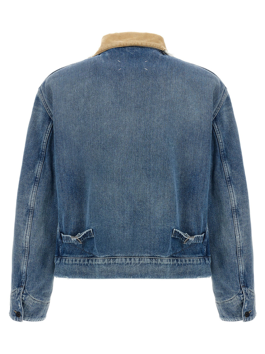Maison Margiela Light Blue Denim Jacket 100 Percent Cotton Corduroy Collar