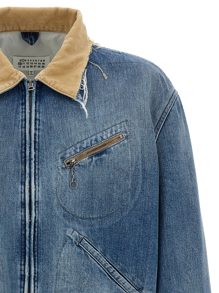 Maison Margiela Light Blue Denim Jacket 100 Percent Cotton Corduroy Collar