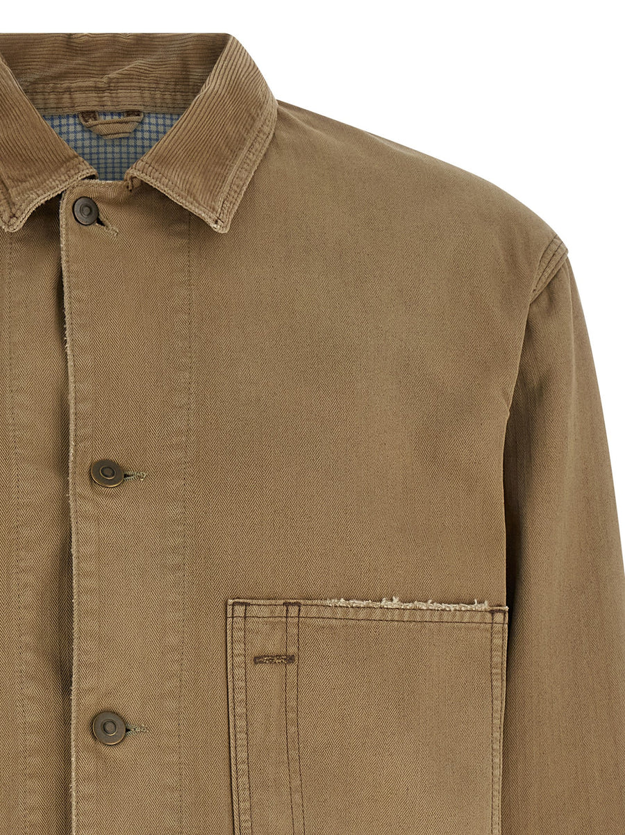 Maison Margiela Herringbone Jacket For Women Beige 100 Percent Cotton Canvas Refined Casual Layer