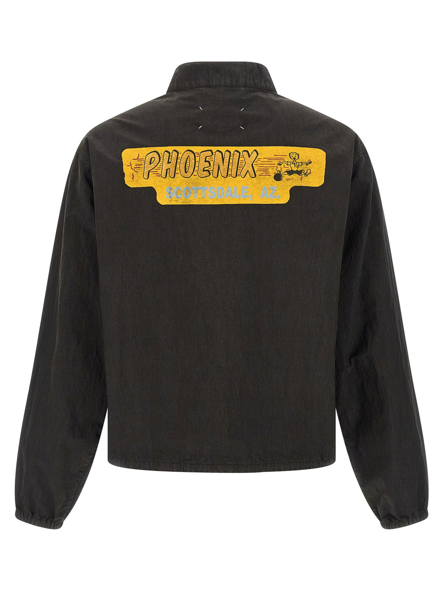 Maison Margiela Vintage Sporty Jacket For Men Modern Craft Gray Washed Cotton Blend With Collegiate Graphics