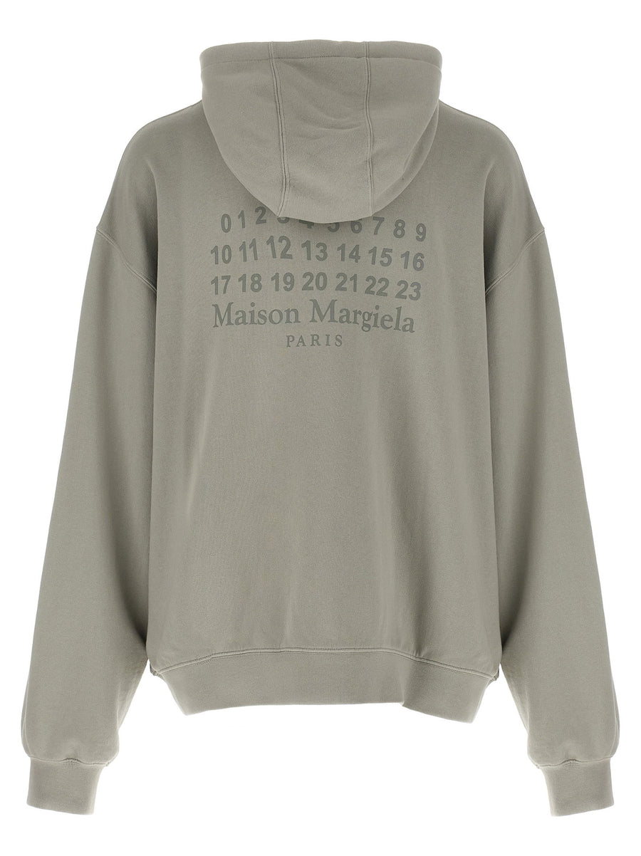 Maison Margiela MM6 Hoodie Numeric Signature Print Cotton Gauze For Men Front Zip Four Stitch Back Detail Lux Comfort