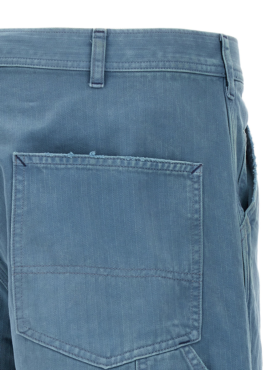 Maison Margiela Herringbone Jeans for Men With Light Blue 100 Percent Cotton Straight Leg Lived In Detail