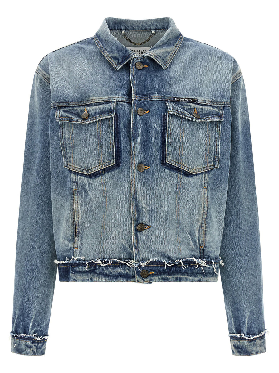 Maison Margiela Denim Jacket For Women Light Blue 100 Percent Cotton Used Effect Wash Signature Style