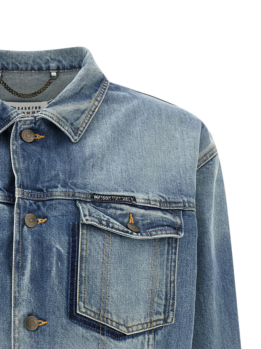 Maison Margiela Denim Jacket For Women Light Blue 100 Percent Cotton Used Effect Wash Signature Style