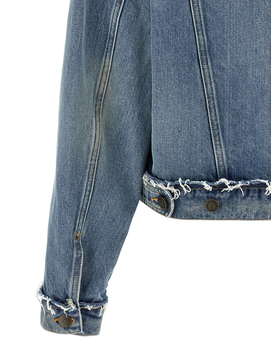 Maison Margiela Denim Jacket For Women Light Blue 100 Percent Cotton Used Effect Wash Signature Style