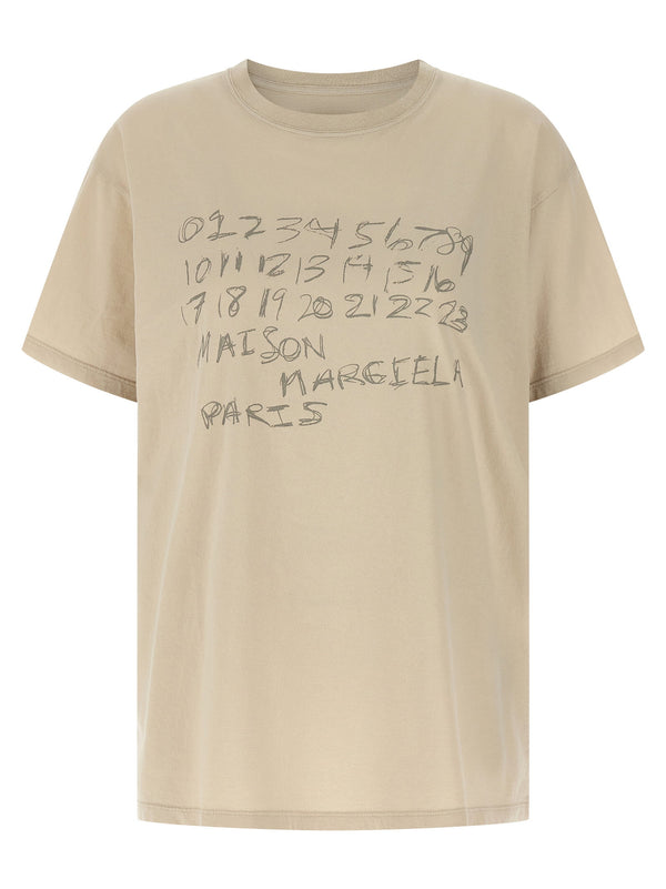Maison Margiela Printed T Shirt For Women Front Logo Print 100 Percent Cotton Crewneck Beige