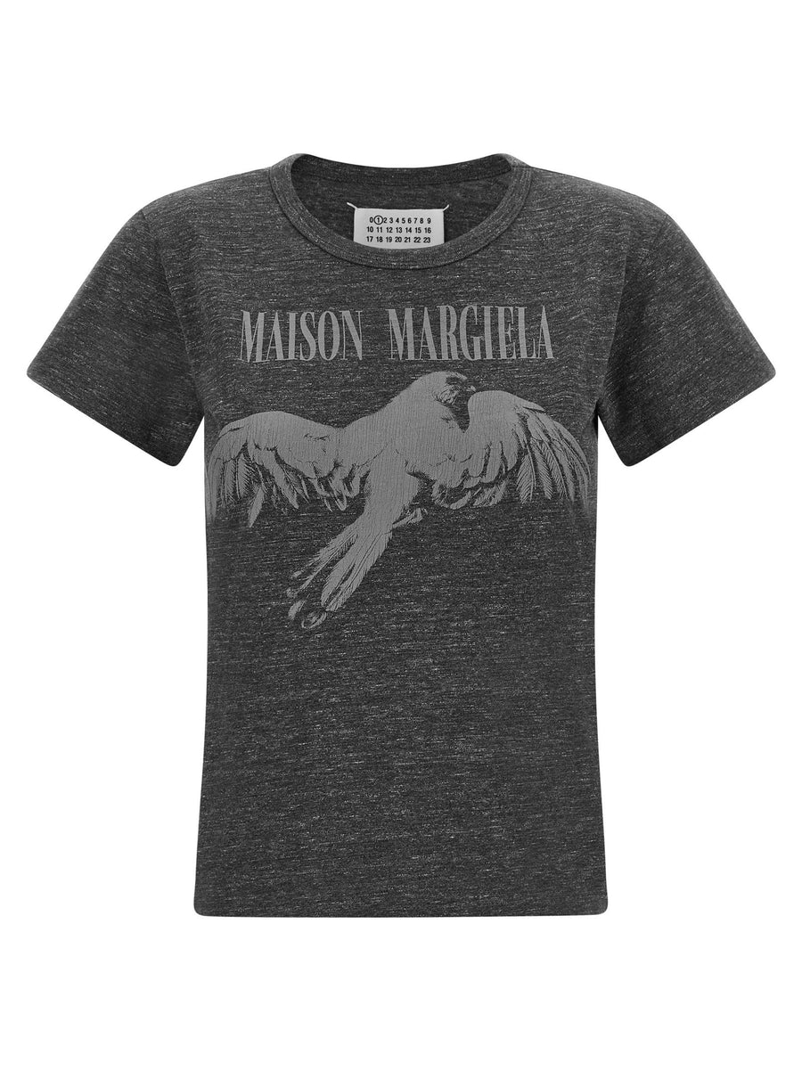 Maison Margiela Graphic Print Cotton T Shirt Gray Slim Fit