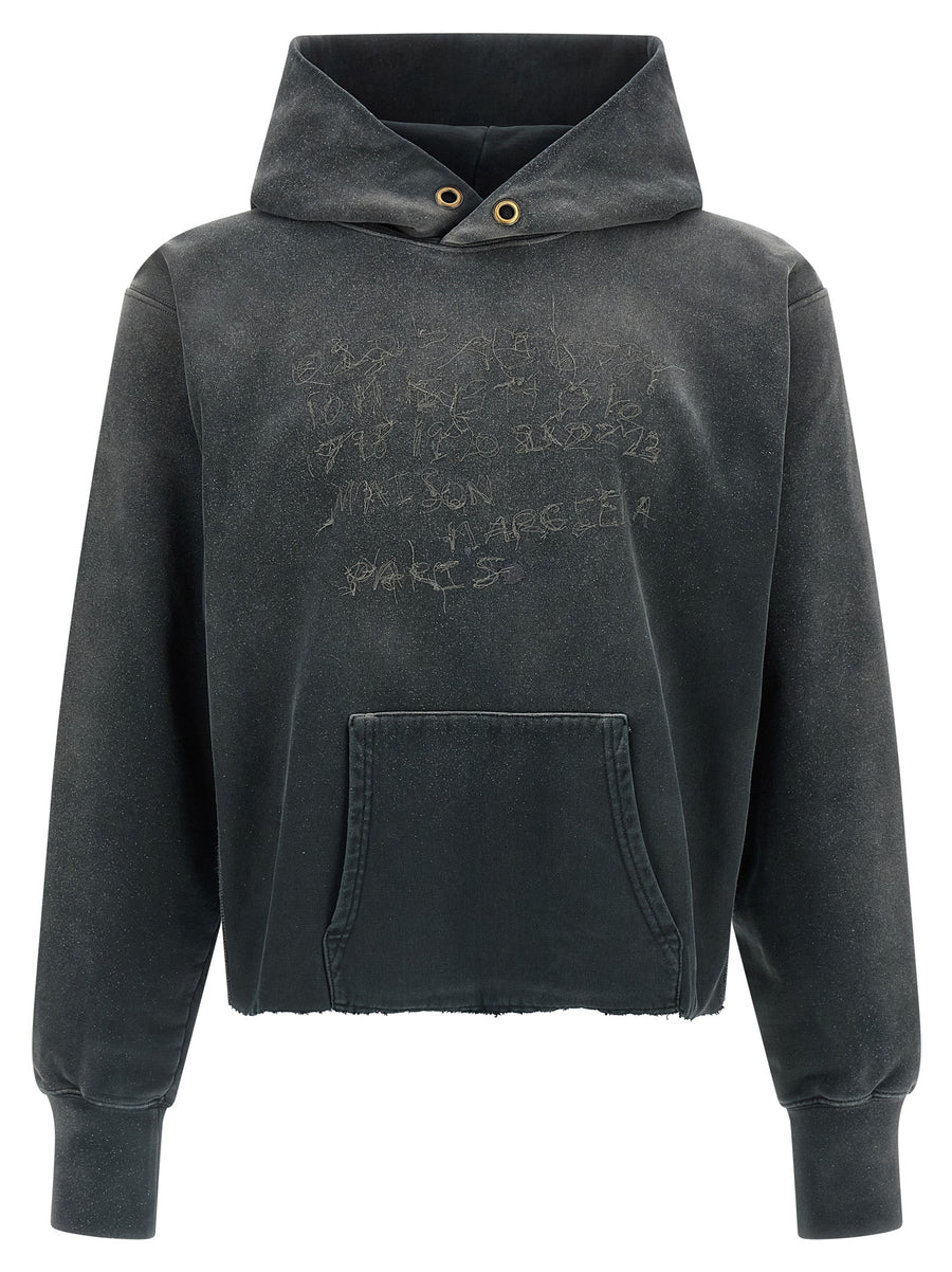 Maison Margiela MM6 Hoodie Cropped Gauze Cotton With Frayed Edges And Signature Embroidery For Women