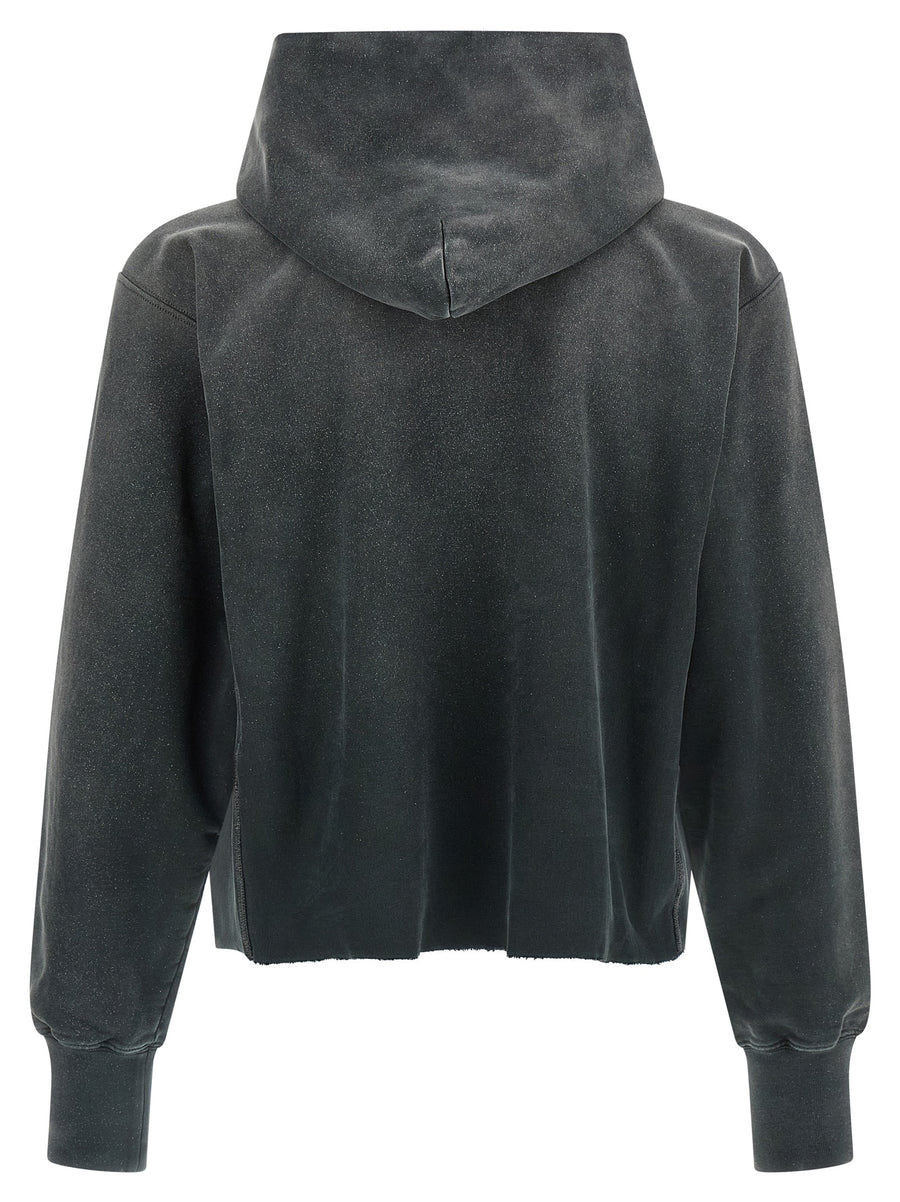 Maison Margiela MM6 Hoodie Cropped Gauze Cotton With Frayed Edges And Signature Embroidery For Women