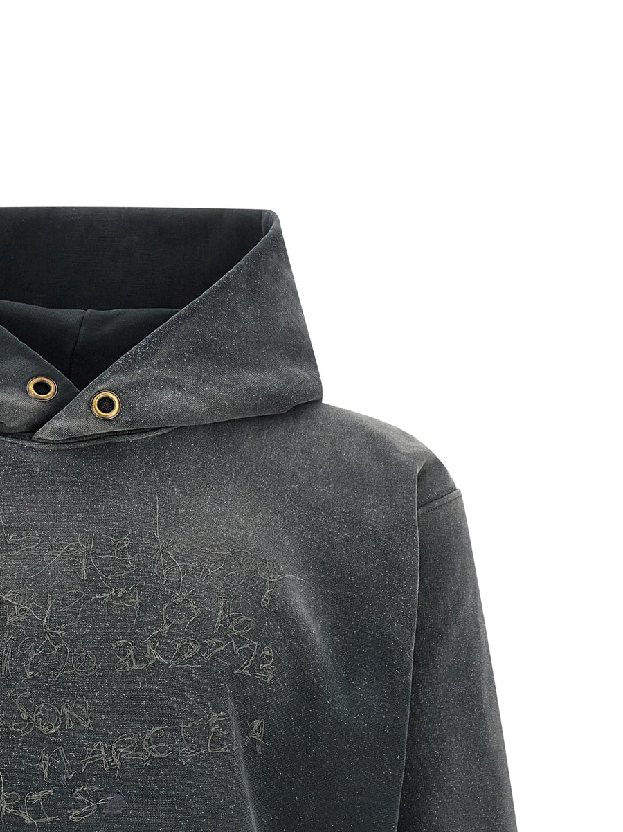 Maison Margiela MM6 Hoodie Cropped Gauze Cotton With Frayed Edges And Signature Embroidery For Women