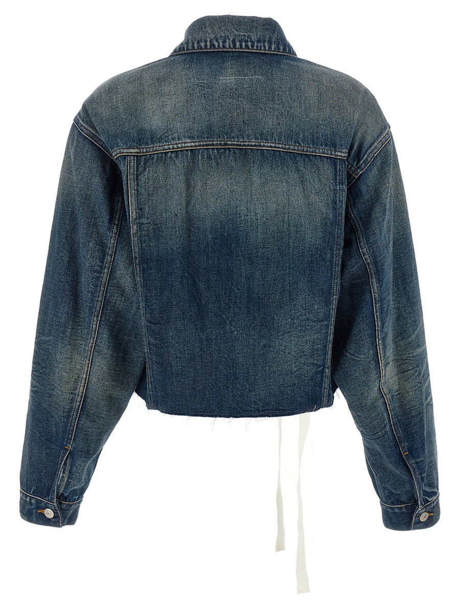 Mm6 Maison Margiela Tape Denim Jacket for Women with Luxurious Asymmetric Waist Tie Detail