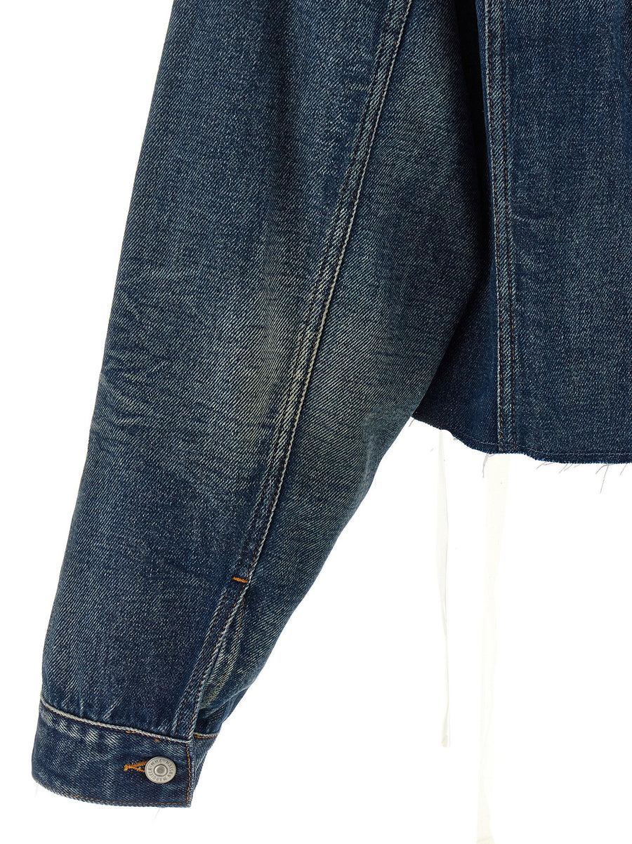 Mm6 Maison Margiela Tape Denim Jacket for Women with Luxurious Asymmetric Waist Tie Detail