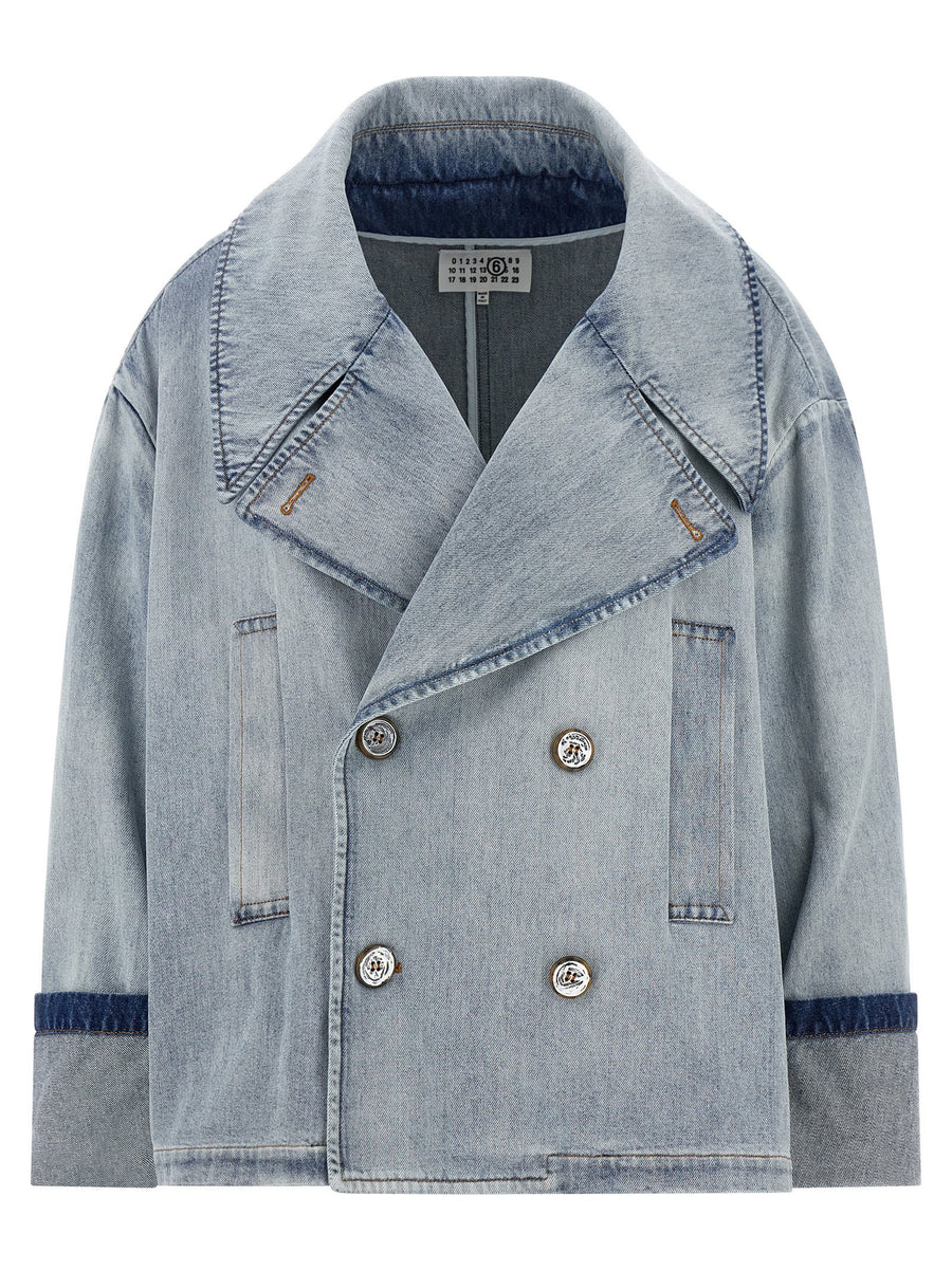 Mm6 Maison Margiela Double-Breasted Jacket Light Blue Cotton Denim For Modern Women