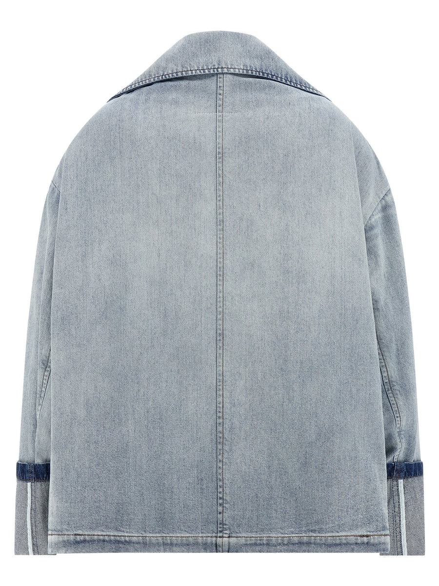 Mm6 Maison Margiela Double-Breasted Jacket Light Blue Cotton Denim For Modern Women