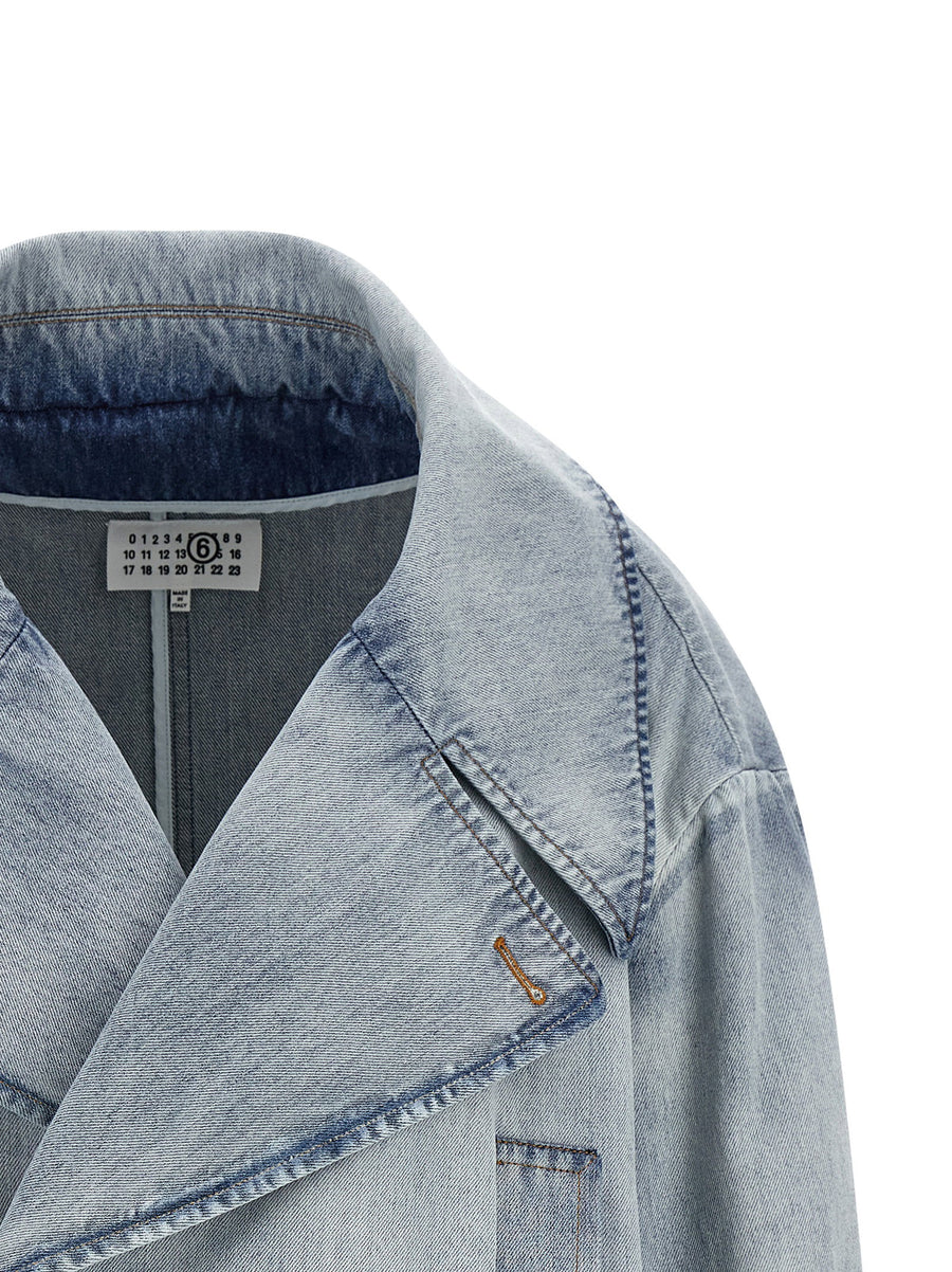 Mm6 Maison Margiela Double-Breasted Jacket Light Blue Cotton Denim For Modern Women