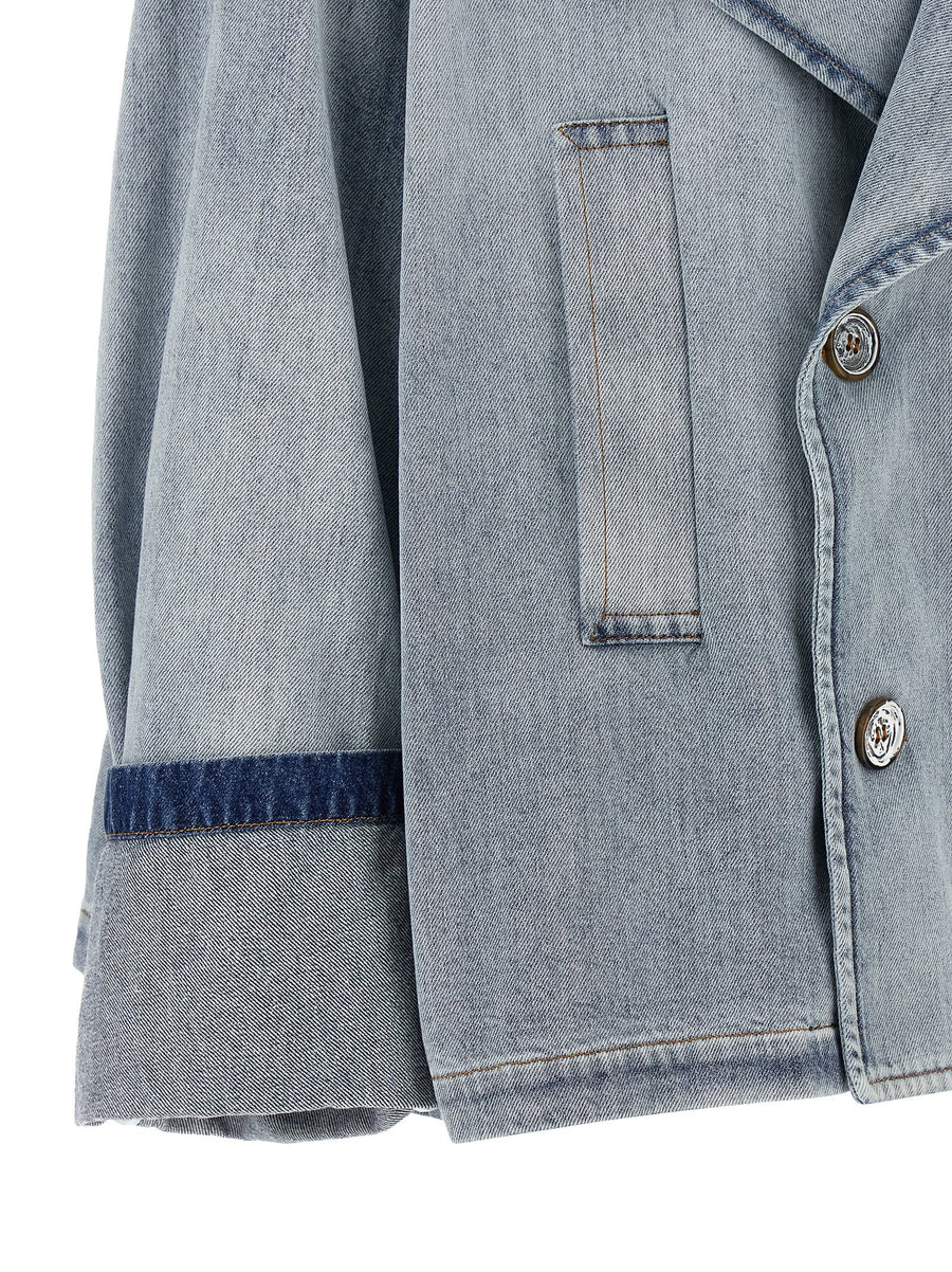 Mm6 Maison Margiela Double-Breasted Jacket Light Blue Cotton Denim For Modern Women