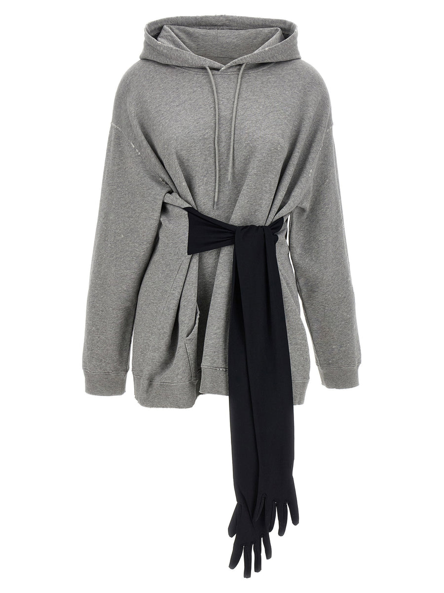 MM6 Maison Margiela Hoodie Dress With Gloves for Women Gray Cotton Jersey Mini Versatile Casual Chic