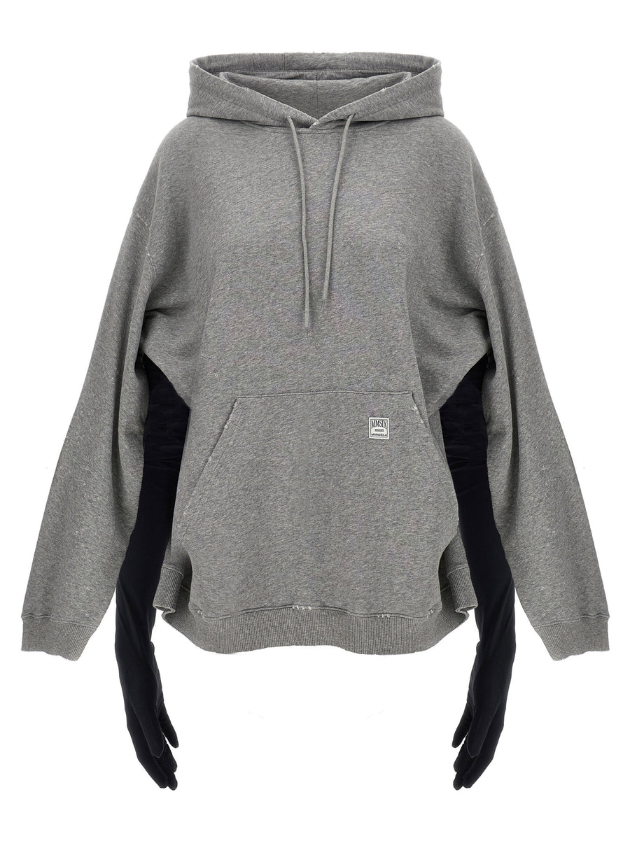 MM6 Maison Margiela Hoodie Dress With Gloves for Women Gray Cotton Jersey Mini Versatile Casual Chic