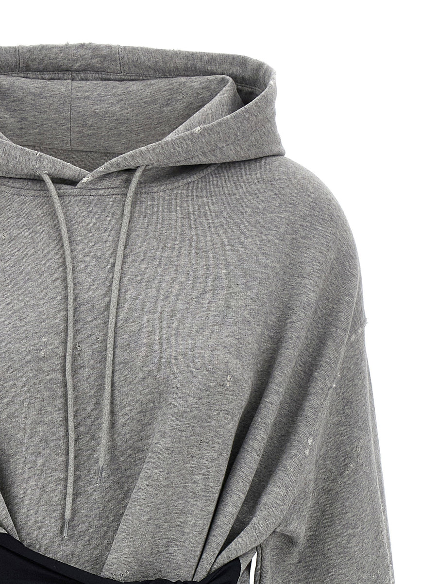 MM6 Maison Margiela Hoodie Dress With Gloves for Women Gray Cotton Jersey Mini Versatile Casual Chic