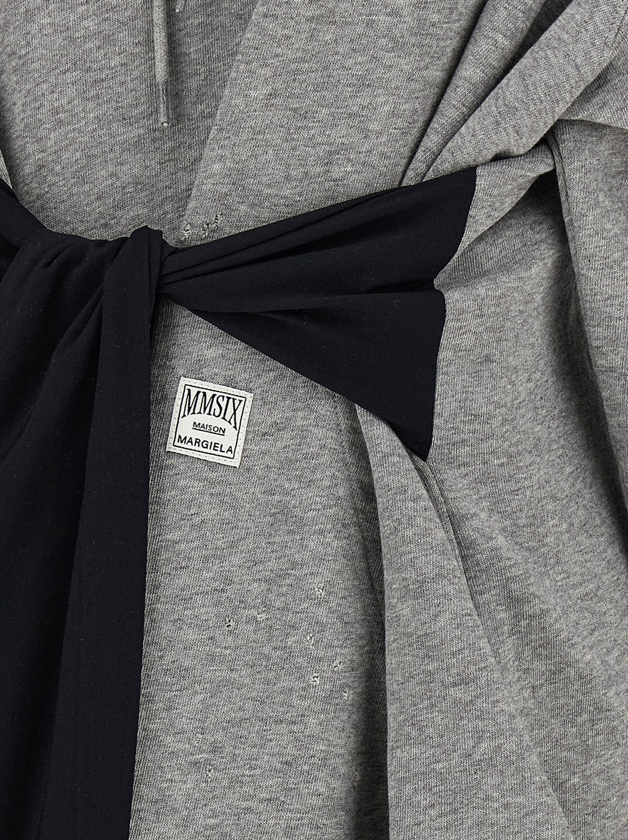 MM6 Maison Margiela Hoodie Dress With Gloves for Women Gray Cotton Jersey Mini Versatile Casual Chic