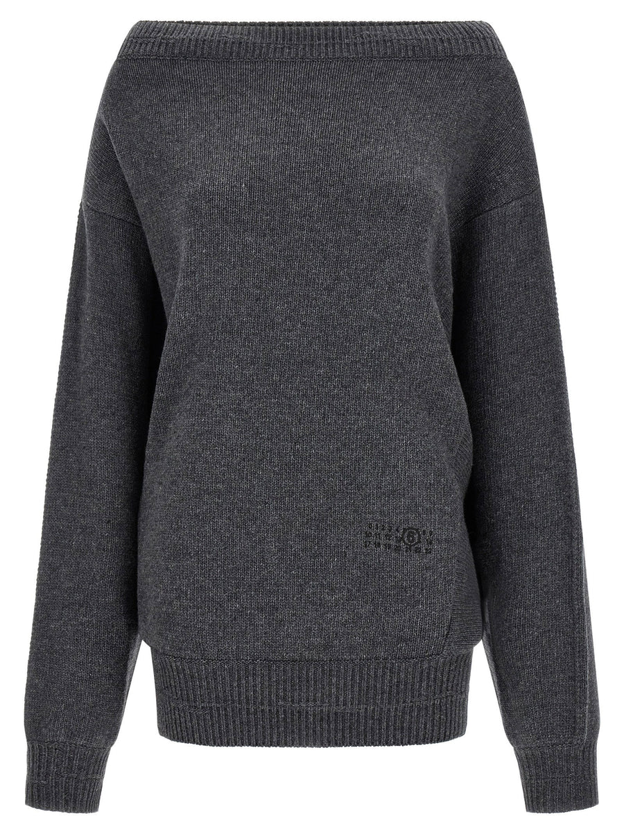 Mm6 Maison Margiela Numeric Signature Dress Off Shoulder Gray Merino Wool Blend