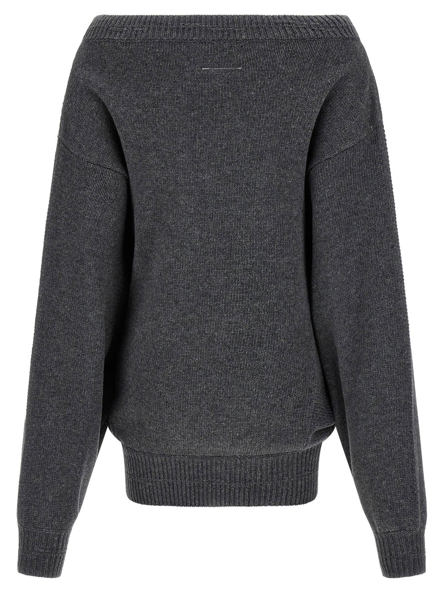 Mm6 Maison Margiela Numeric Signature Dress Off Shoulder Gray Merino Wool Blend
