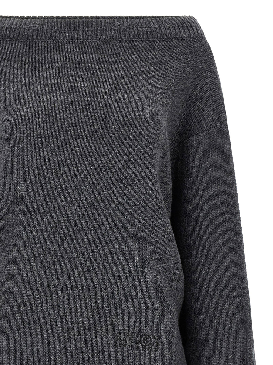 Mm6 Maison Margiela Numeric Signature Dress Off Shoulder Gray Merino Wool Blend