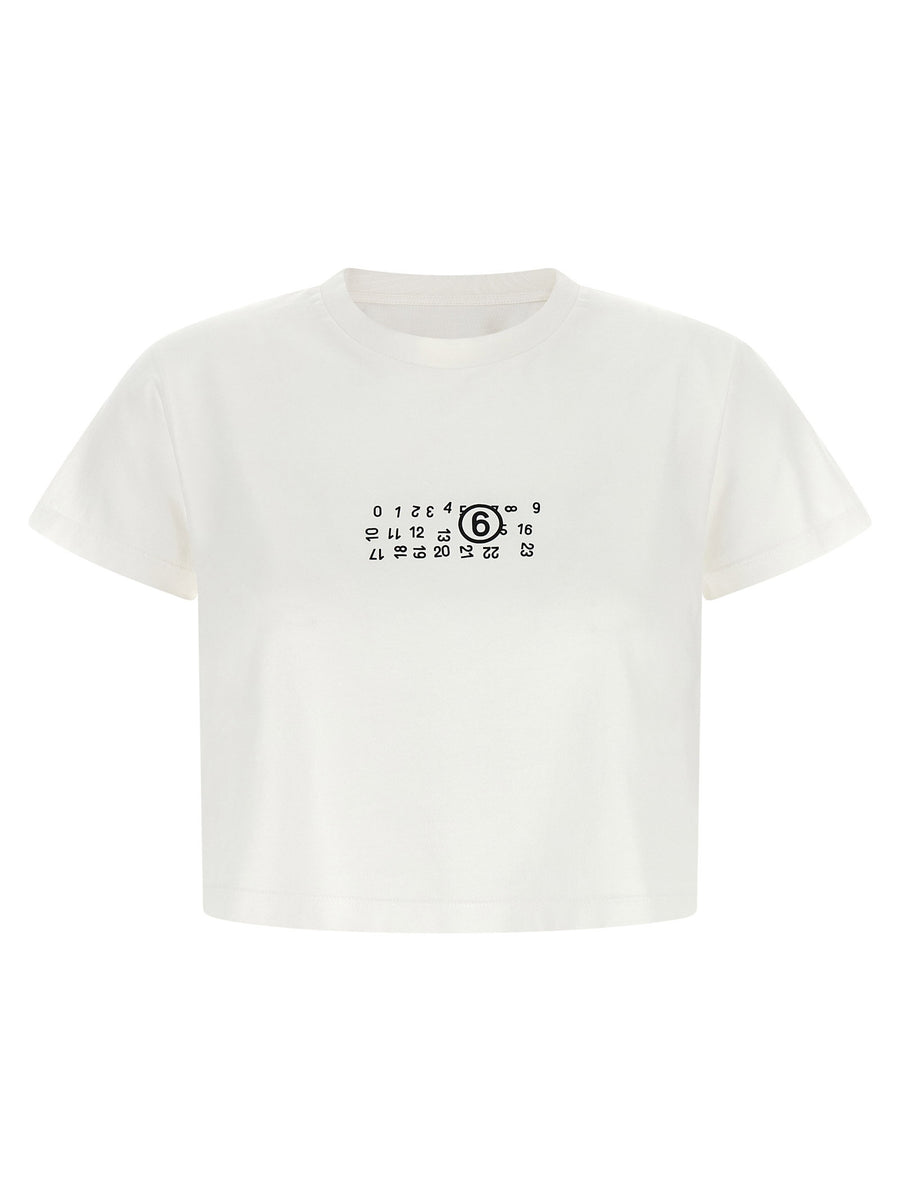 Mm6 Maison Margiela Numeric Signature Upside Down White Cotton T Shirt