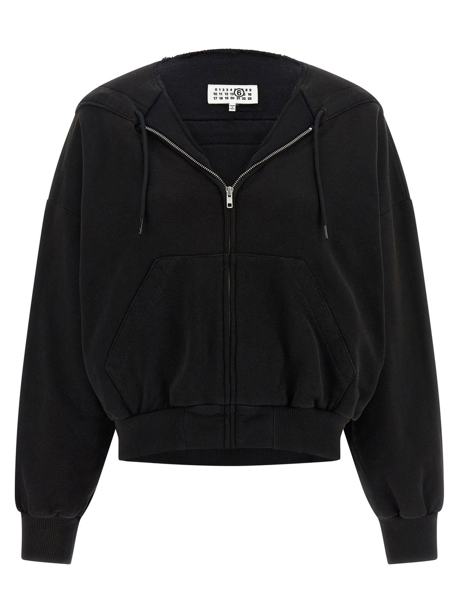 Mm6 Maison Margiela Trompe Loeil Hoodie For Women - Distressed Artful Finish, Front Pockets, Luxury Streetwear
