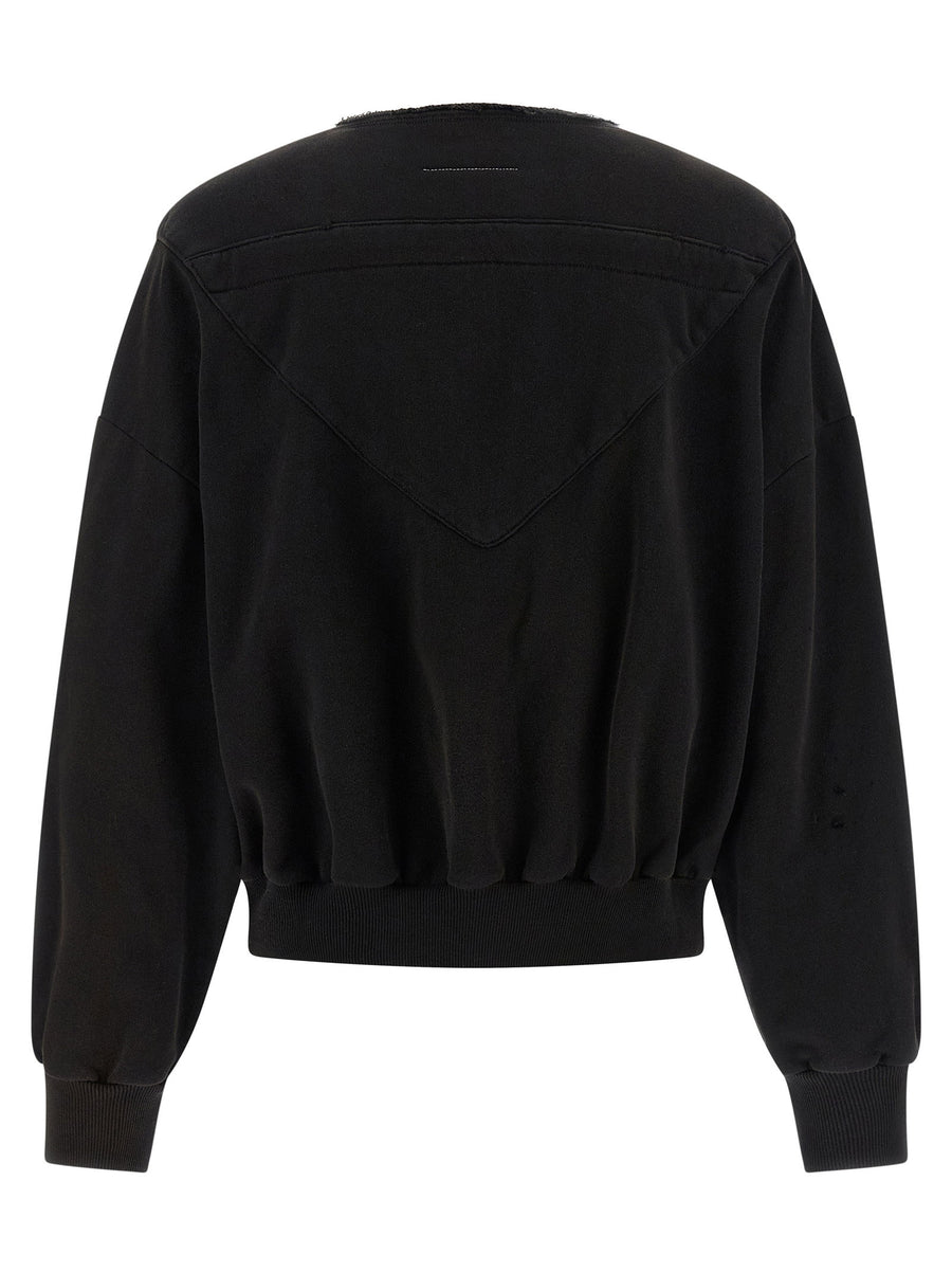 Mm6 Maison Margiela Trompe Loeil Hoodie For Women - Distressed Artful Finish, Front Pockets, Luxury Streetwear