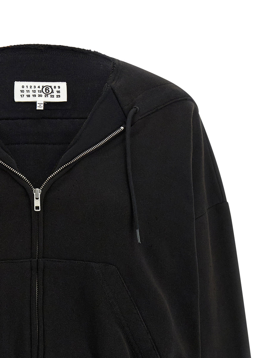Mm6 Maison Margiela Trompe Loeil Hoodie For Women - Distressed Artful Finish, Front Pockets, Luxury Streetwear