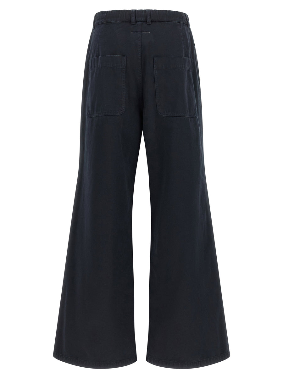 Mm6 Maison Margiela Blue Stitch Line Wide Leg Cotton Trousers Relaxed Fit