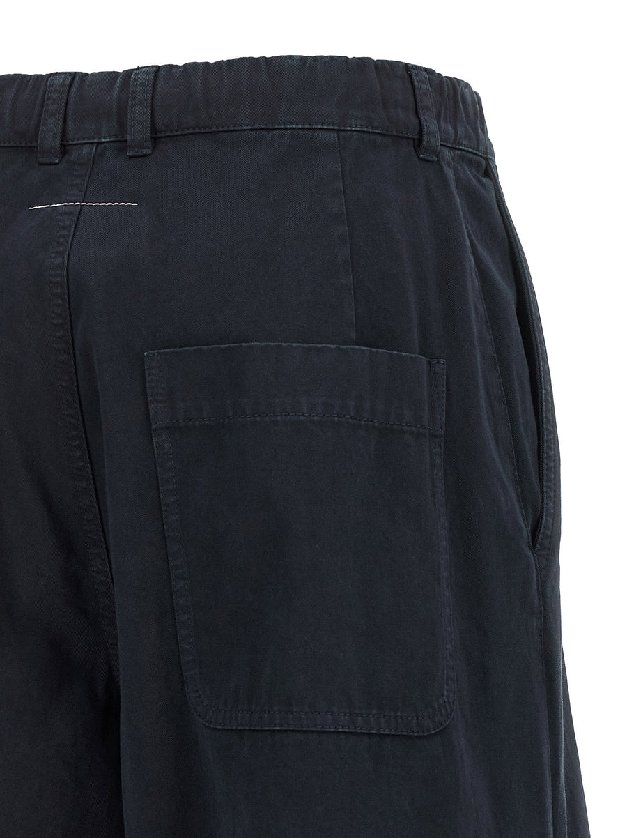 Mm6 Maison Margiela Blue Stitch Line Wide Leg Cotton Trousers Relaxed Fit