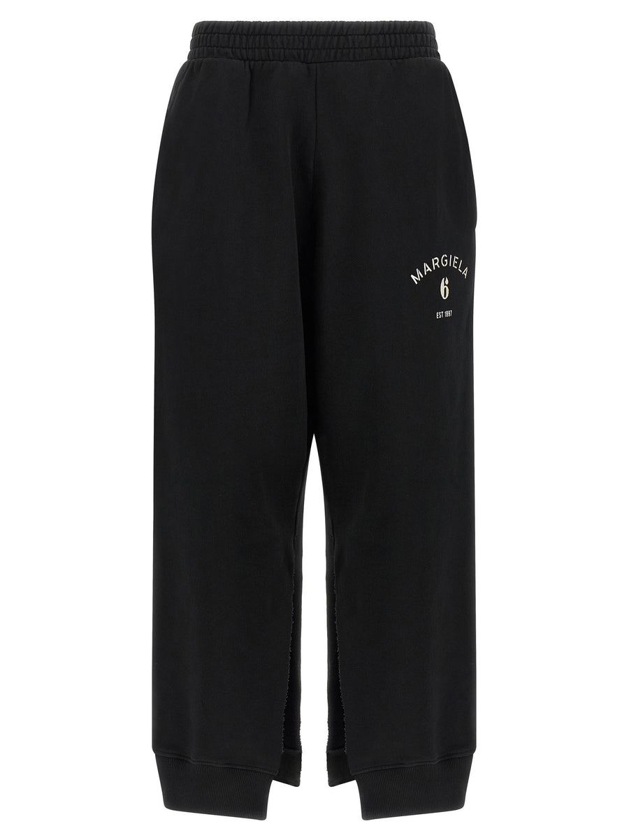 Mm6 Maison Margiela Split Joggers Pure Cotton Black Relaxed Trousers