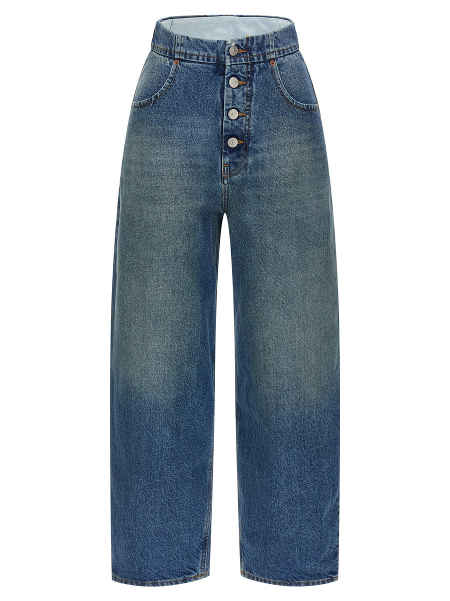 MM6 Maison Margiela Straight Leg Jeans For Women 100 Percent Cotton Light Blue Stonewash Signature Detailing