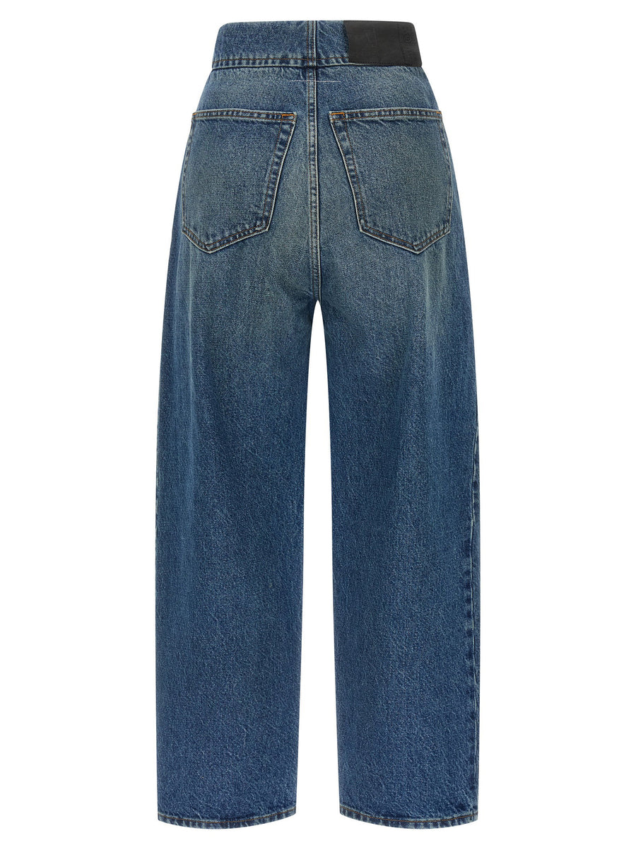 MM6 Maison Margiela Straight Leg Jeans For Women 100 Percent Cotton Light Blue Stonewash Signature Detailing