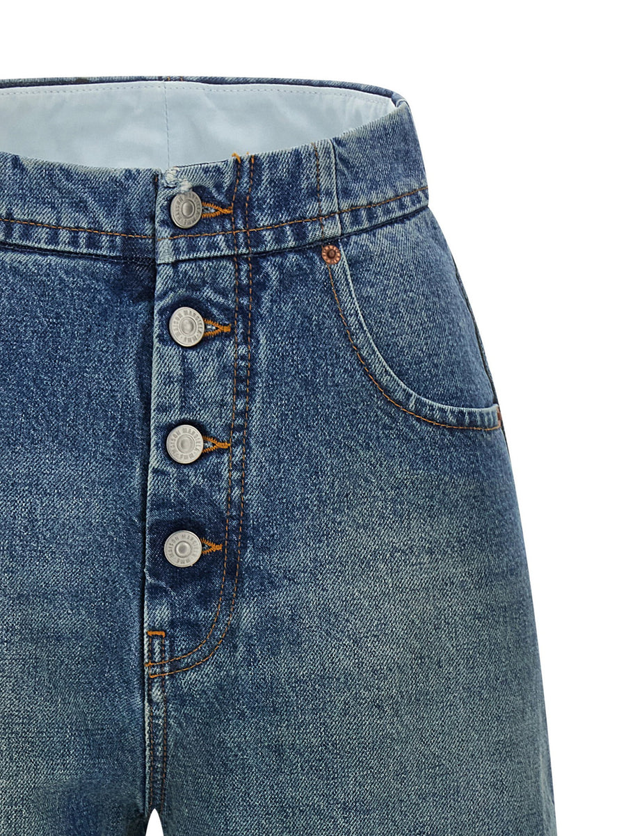 MM6 Maison Margiela Straight Leg Jeans For Women 100 Percent Cotton Light Blue Stonewash Signature Detailing