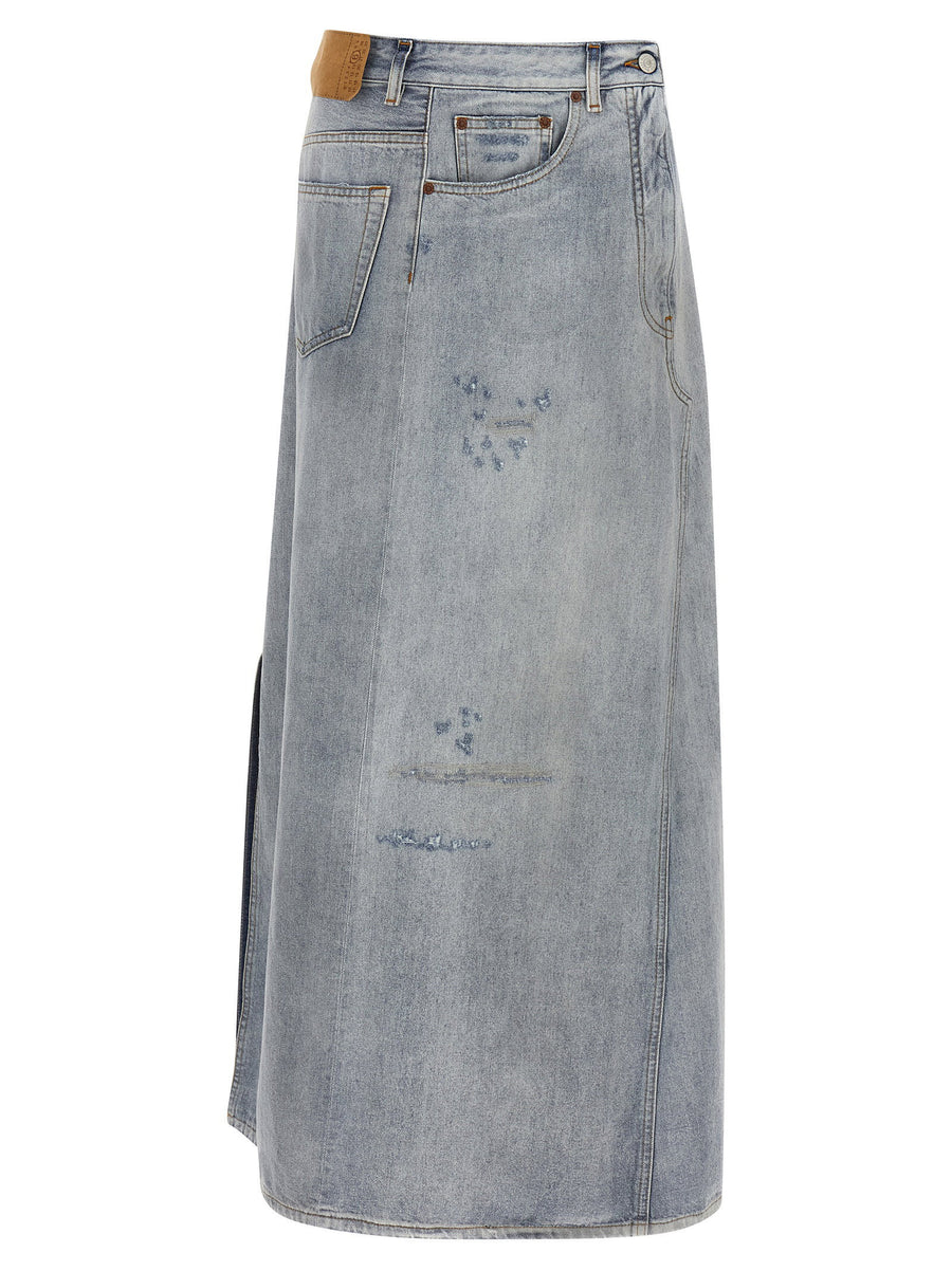 MM6 Maison Margiela Asymmetrical Denim Maxi Skirt For Women With 100 Percent Cotton Light Blue Wash